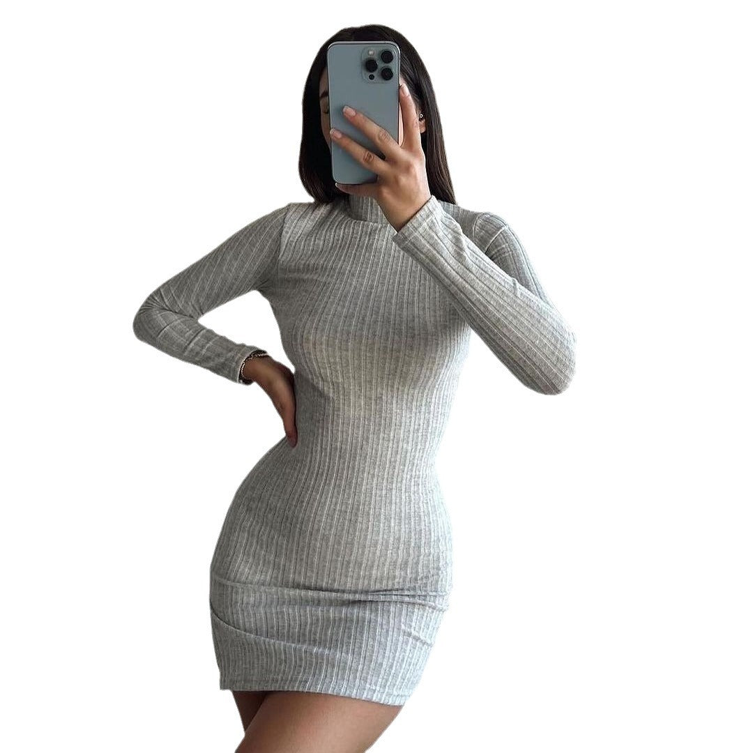 Damen Enganliegendes Rippstrick-Minikleid mit Rollkragen und langen Ärmeln Shop Nory