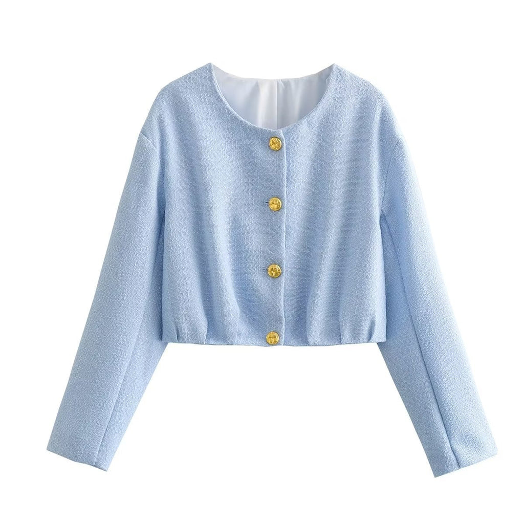 Damen elegante cropped Jacke mit goldenen Knopfdetails Shopnory