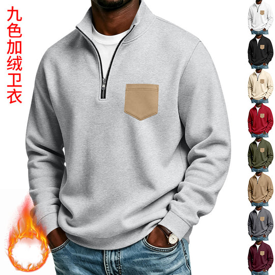 Herren Troyer-Sweatshirt mit halbem Reißverschluss und kontrastierter Brusttasche Shop Nory
