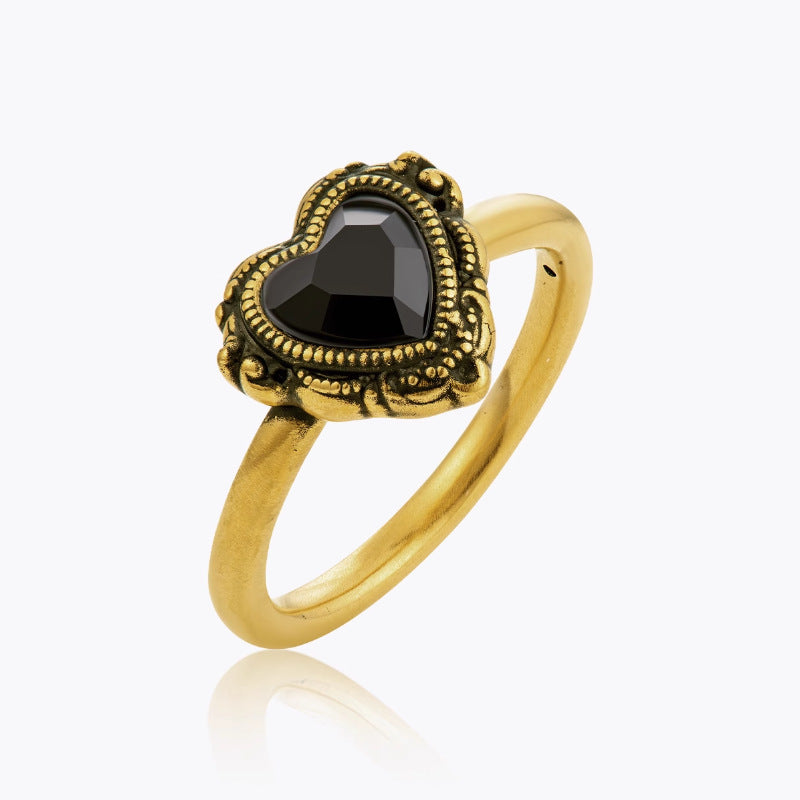 Damen Schmuckring mit herzförmigem Onyx und filigranem Design Shop Nory