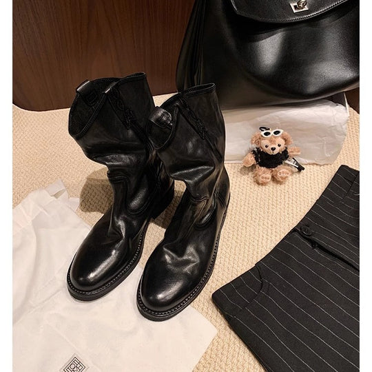 Damen Mid‑Calf Slouch Western‑Stiefel aus Glattleder mit Zuglaschen und profilierter Laufsohle Shop Nory