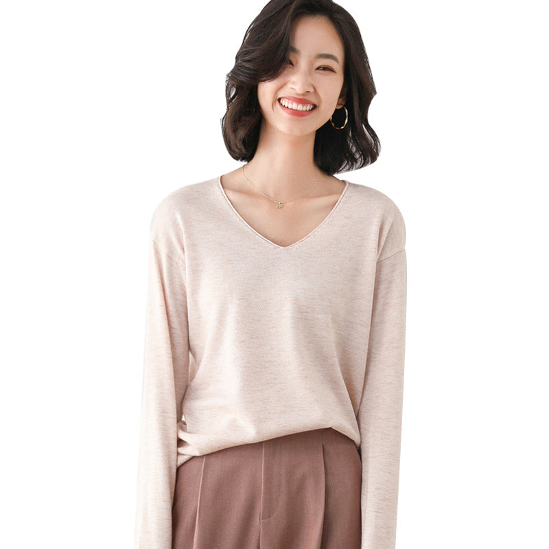 Damen Lässiger Feinstrick V-Ausschnitt Pullover mit überschnittenen Schultern Shop Nory