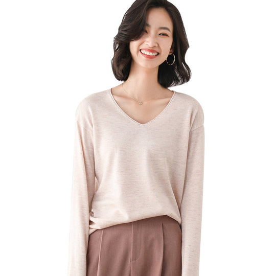 Damen Lässiger Feinstrick V-Ausschnitt Pullover mit überschnittenen Schultern Shop Nory
