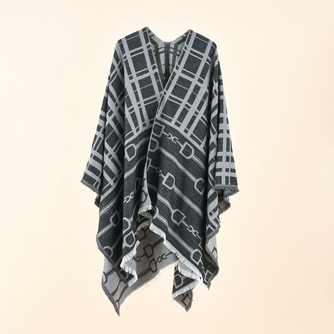 Damen Jacquard-Umhang mit Steigbügel‑Motiv und Fransensaum Shop Nory