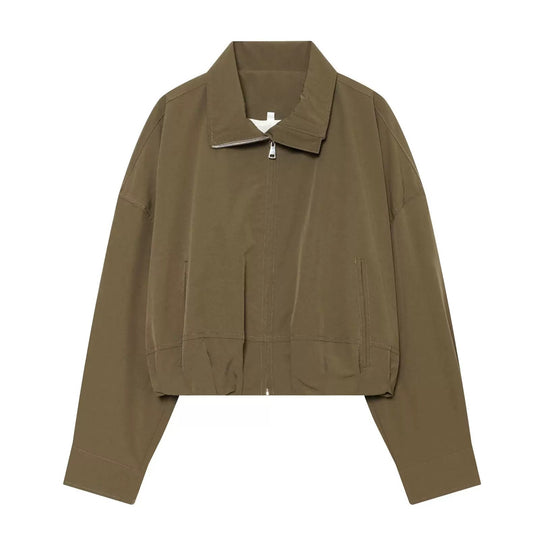 Damen utilitaristische Kurzjacke mit Reißverschluss und Hemdkragen Shop Nory