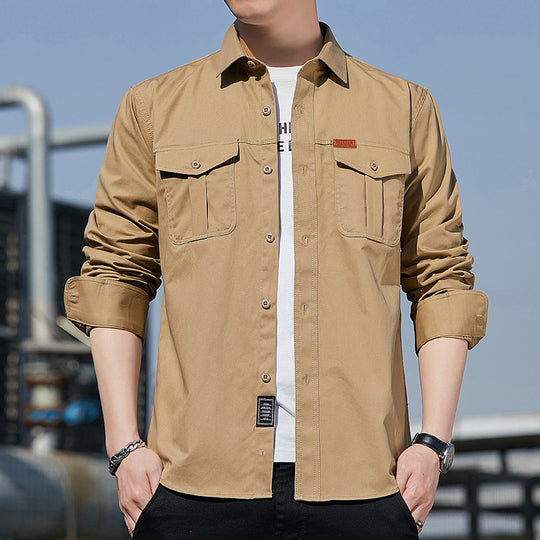 Herren Utility-Overshirt aus Baumwollmix mit Brustpattentaschen und verstärkten Nähten Shop Nory