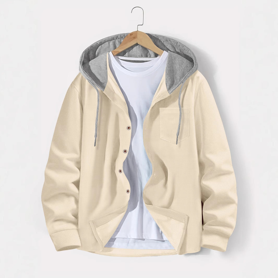 Herren nan leichtes Utility-Hoodie-Überhemd mit Kontrastkapuze, Knopfleiste und Brusttasche Shop Nory