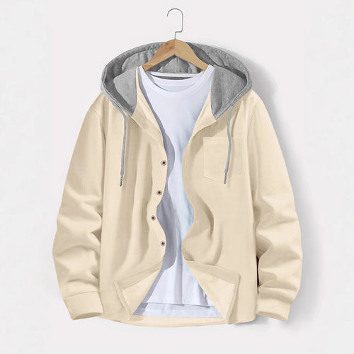 Herren nan leichtes Utility-Hoodie-Überhemd mit Kontrastkapuze, Knopfleiste und Brusttasche Shop Nory
