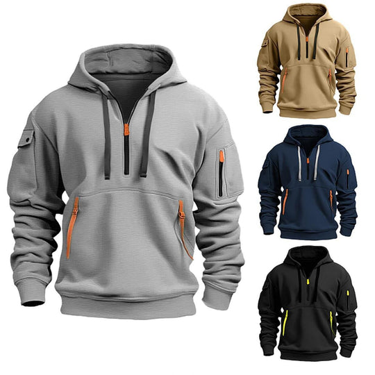 Herren nan funktionaler Kapuzenpullover mit halbem Reißverschluss, verschließbaren Taschen und Ärmel-Tasche Shop Nory