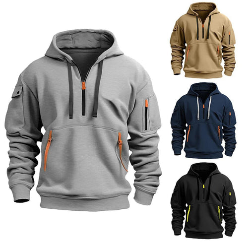 Herren nan funktionaler Kapuzenpullover mit halbem Reißverschluss, verschließbaren Taschen und Ärmel-Tasche Shop Nory
