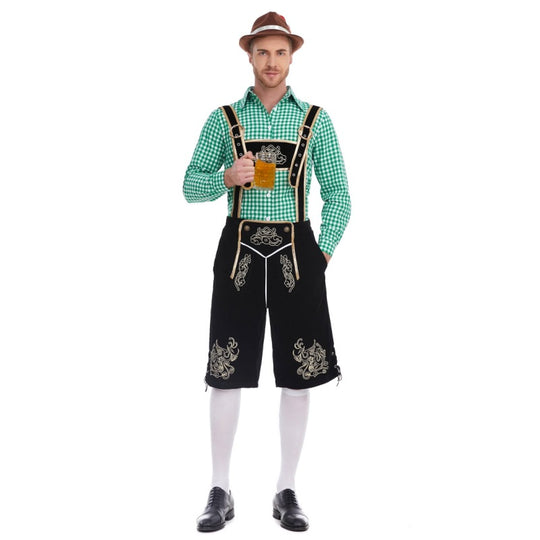 Herren nan Filzoptik-Lederhose knielang mit barocker Stickerei, verstellbaren Trägern und Dekornieten Shop Nory