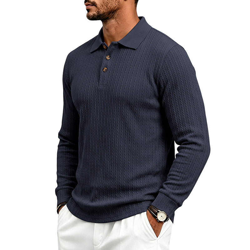 Herren Strukturiertes Langarm-Polo aus Feinstrick mit Zopfmuster und Knopfleiste Shop Nory