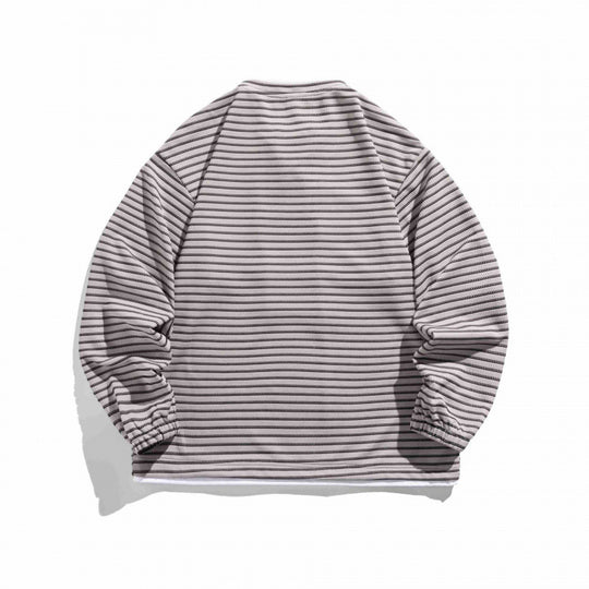 Unisex Gestreifter Oversize-Pullover mit Schnürkragen und Strukturstrick Shop Nory
