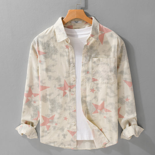 Herren Lockeres Baumwoll-Blend Overshirt mit Stern-Print und Brusttasche Shop Nory