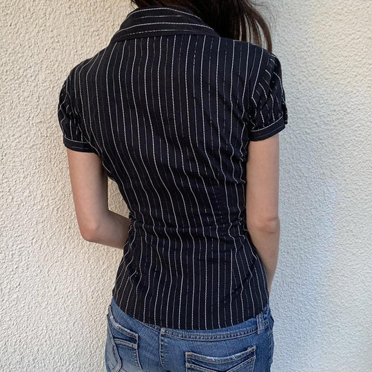 Damen taillierte Kurzarmbluse mit Streifenmuster