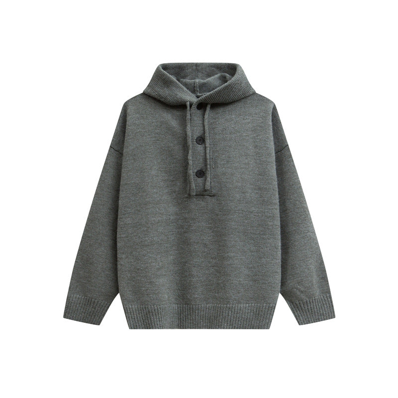 Damen Oversize Kapuzenstrickpullover mit halber Knopfleiste und Rippbündchen Shop Nory
