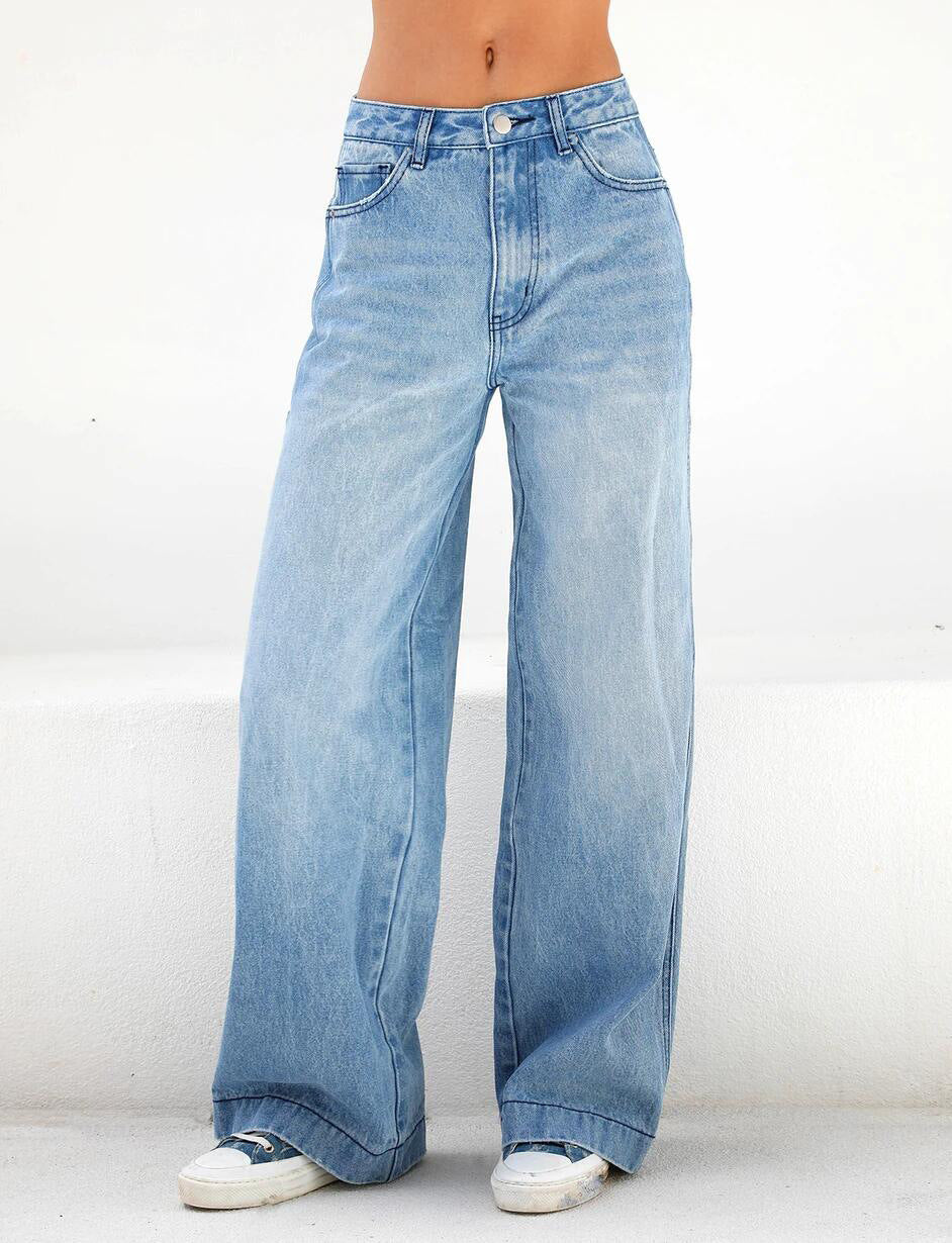 Damen Hochtaillierte weite Denim-Jeans im Palazzo-Schnitt Shop Nory