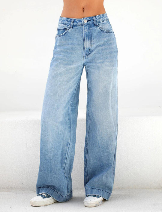 Damen Hochtaillierte weite Denim-Jeans im Palazzo-Schnitt Shop Nory