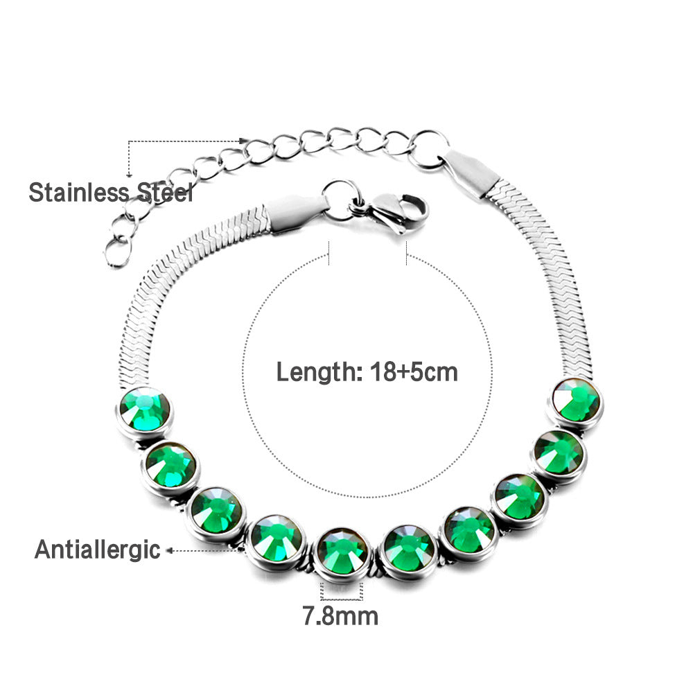 Damen Armband mit funkelnden grünen Kristallen und elegantem Gliederdesign Shop Nory