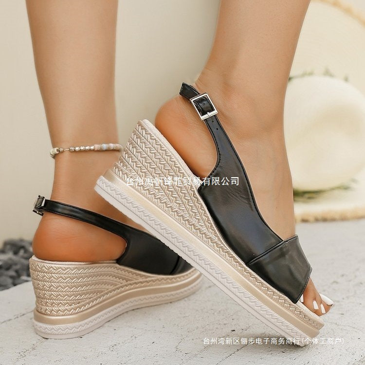 Damen Wedge-Pantoletten aus hochwertigem Kunstleder mit elastischen Riemen und trendiger Sohle