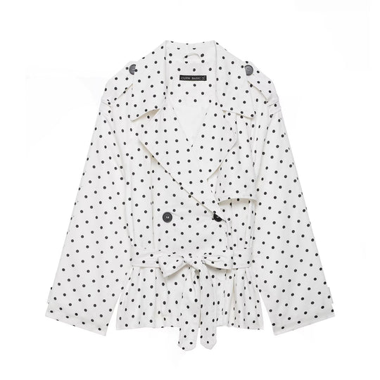 Damen Gepunktete Cropped Trenchjacke mit Bindegürtel Shop Nory