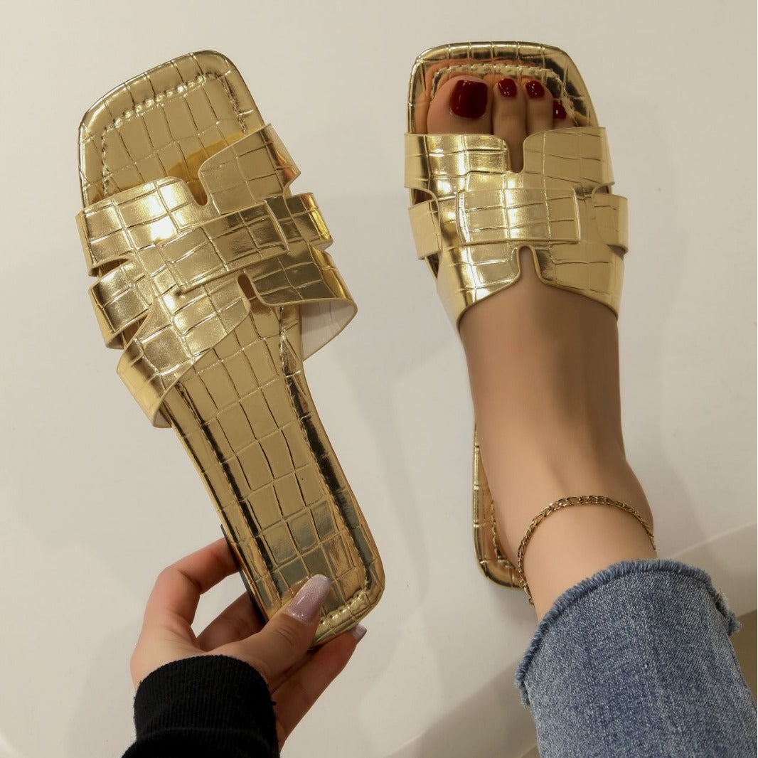 Damen Komfortable Slip-On Sandalen mit trendiger Kroko-Prägung