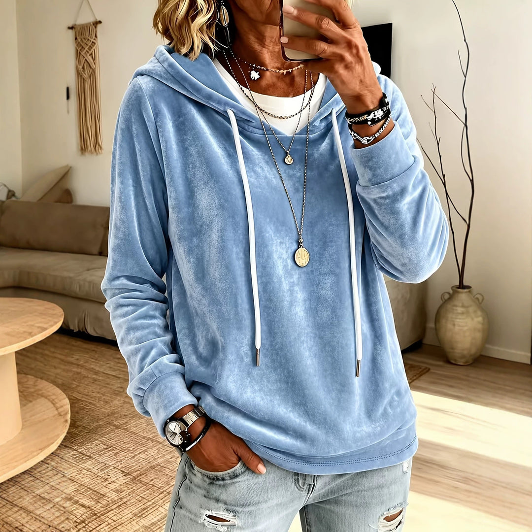Damen Samt-Kapuzenpullover mit Relaxed-Fit und Kordelzug Shop Nory