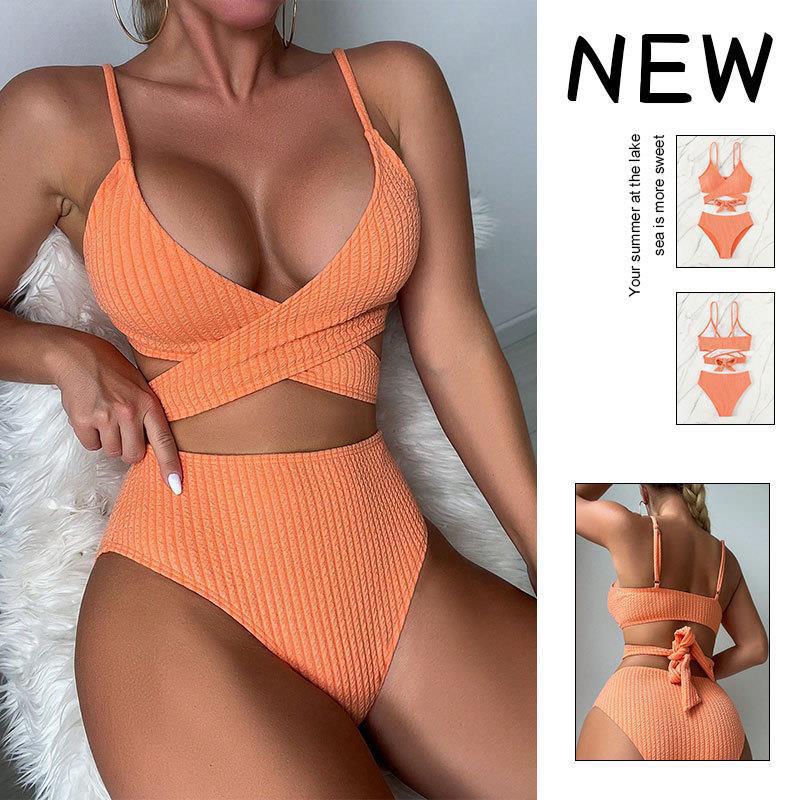Damen High-Waist Bikini-Set mit gekreuztem Oberteil