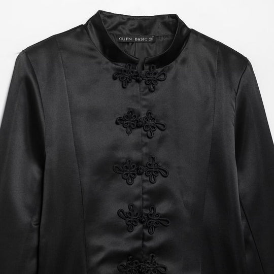 Damen Satinjacke im chinesischen Stil mit Stehkragen und Zierknotverschlüssen Shop Nory