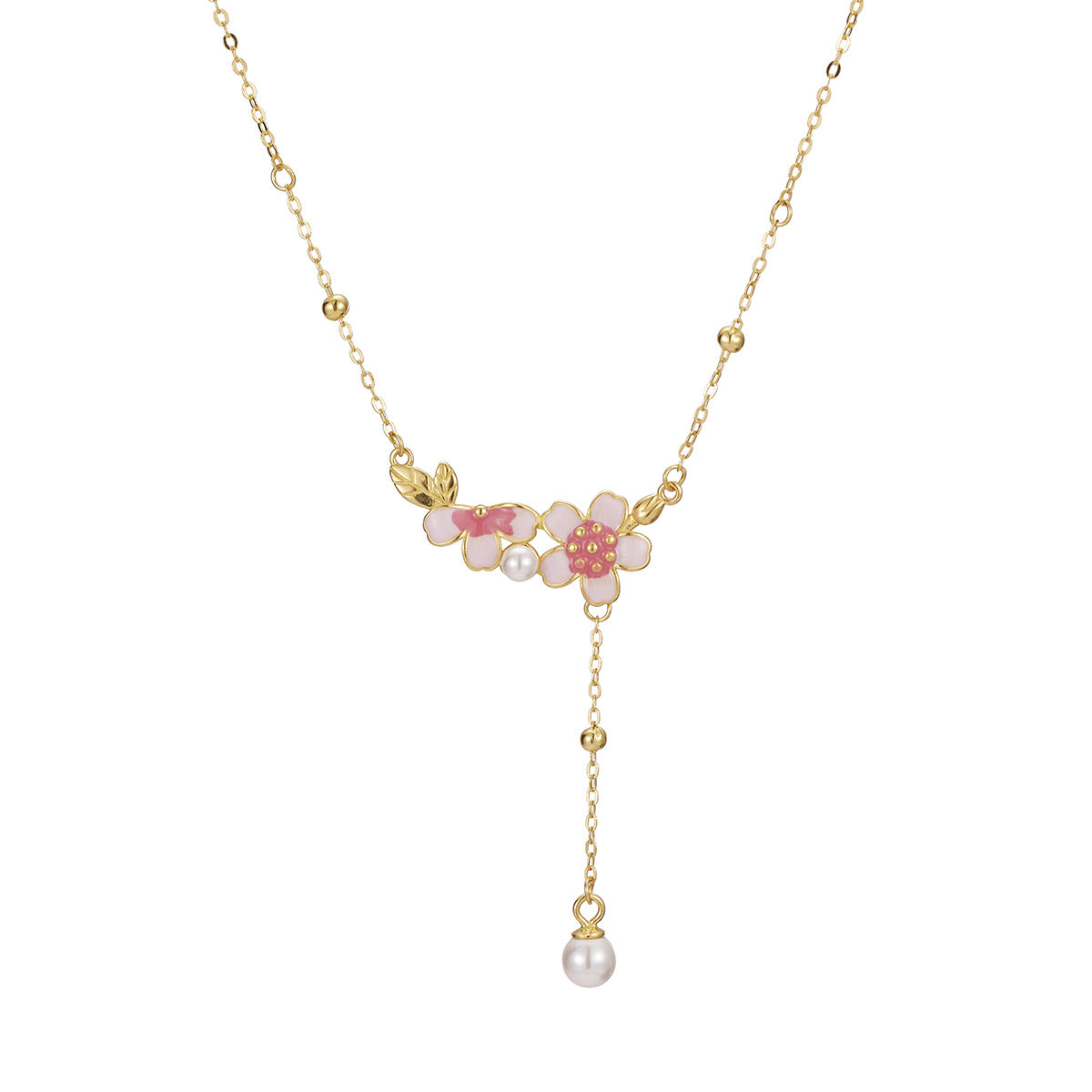 Damen filigrane Halskette mit floralen Anhängern und eleganter Perlenverzierung Shop Nory