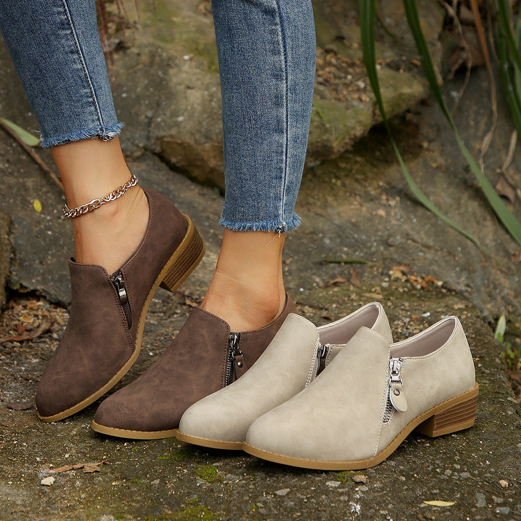 Damen Elegante Stiefeletten mit modischem Reißverschluss und komfortablem Blockabsatz