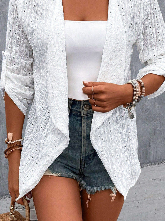 Damen luftiger Strick-Cardigan mit dekorativem Lochmuster Shopnory