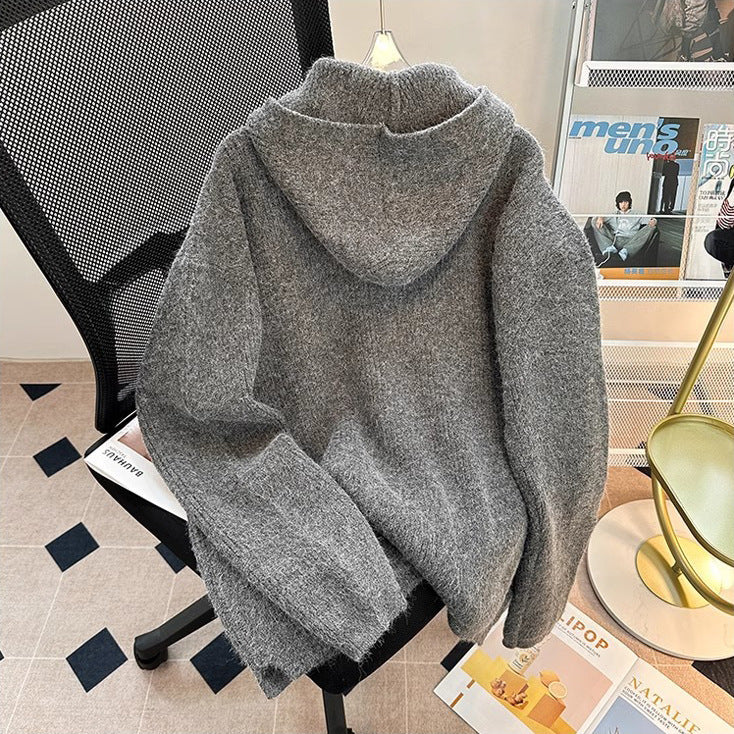 Herren Grobstrick Pullover mit Kapuze und Reißverschluss Shop Nory