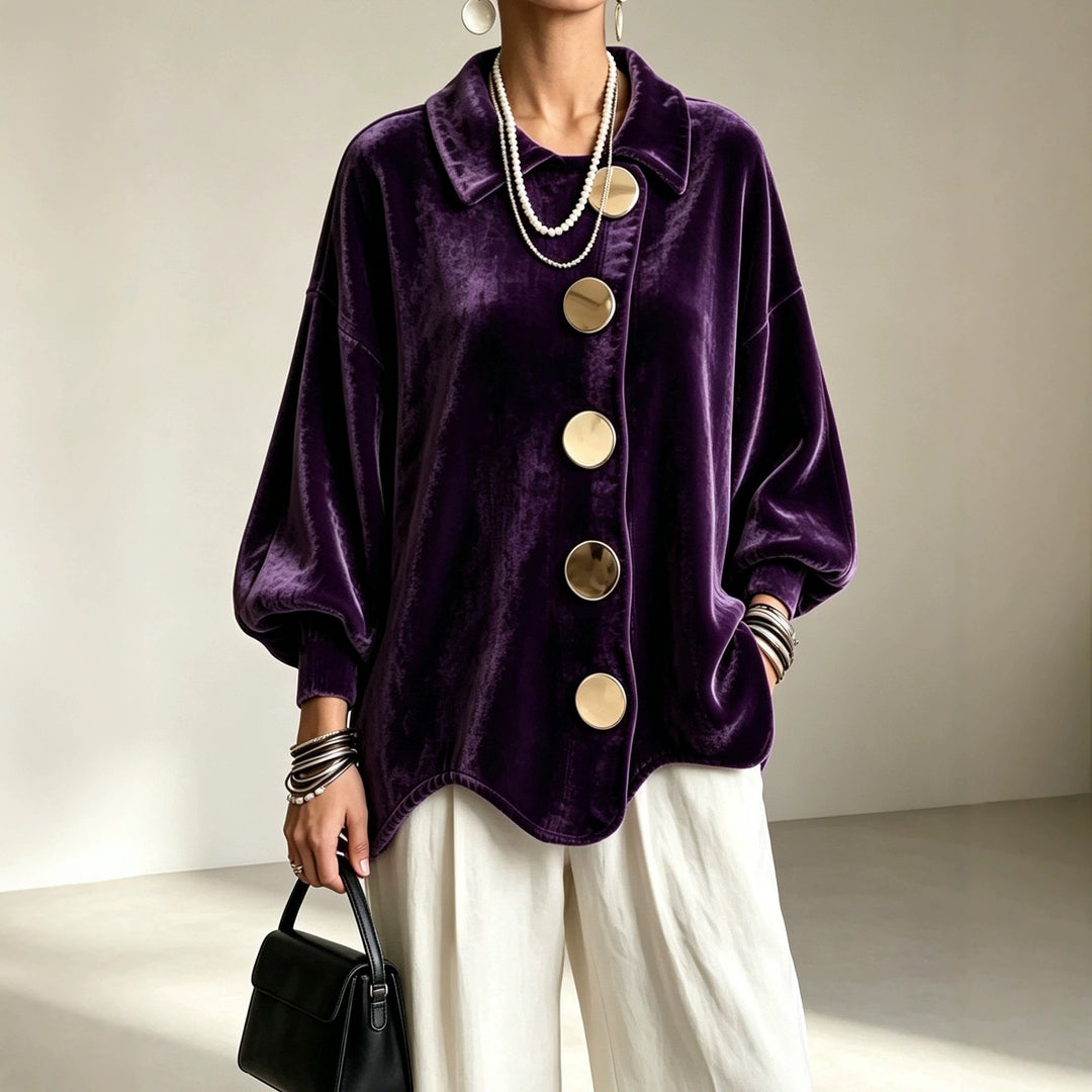 Damen Oversized Samtjacke mit großen Zierknöpfen und Balloon-Ärmeln Shop Nory