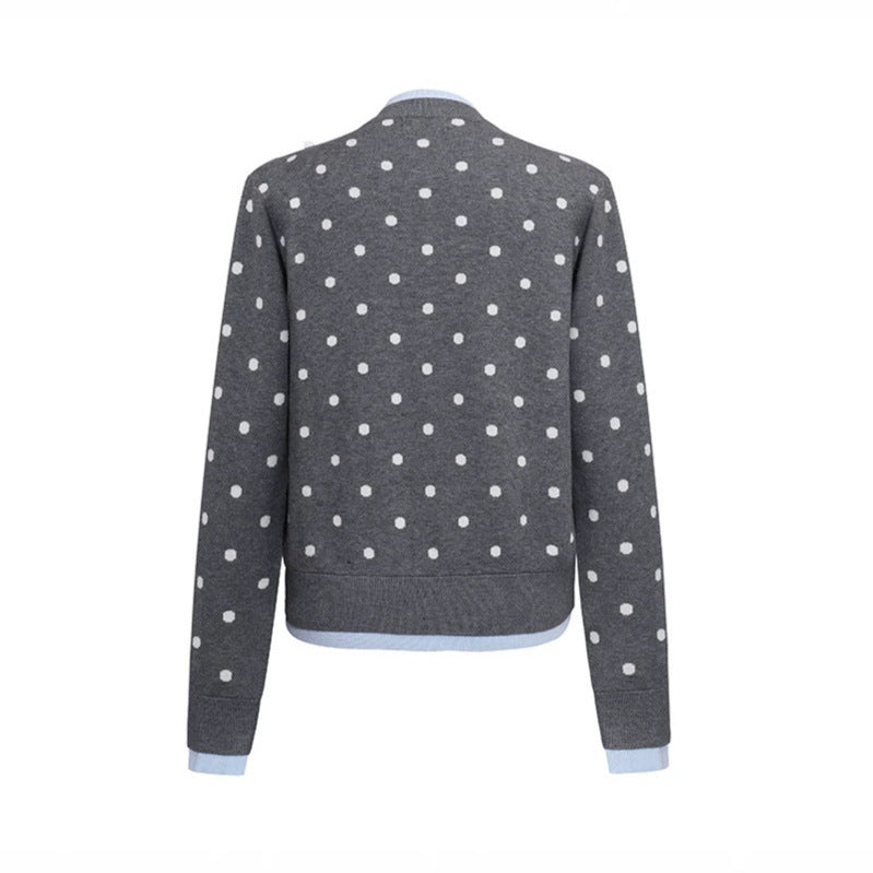 Damen Gepunktete Strickjacke mit Rundhalsausschnitt, Knopfleiste und Layering‑Optik Shop Nory