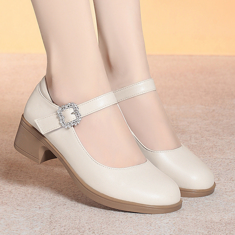 Damen Mary Jane Pumps mit dekorativem Riemchen und komfortablem Blockabsatz
