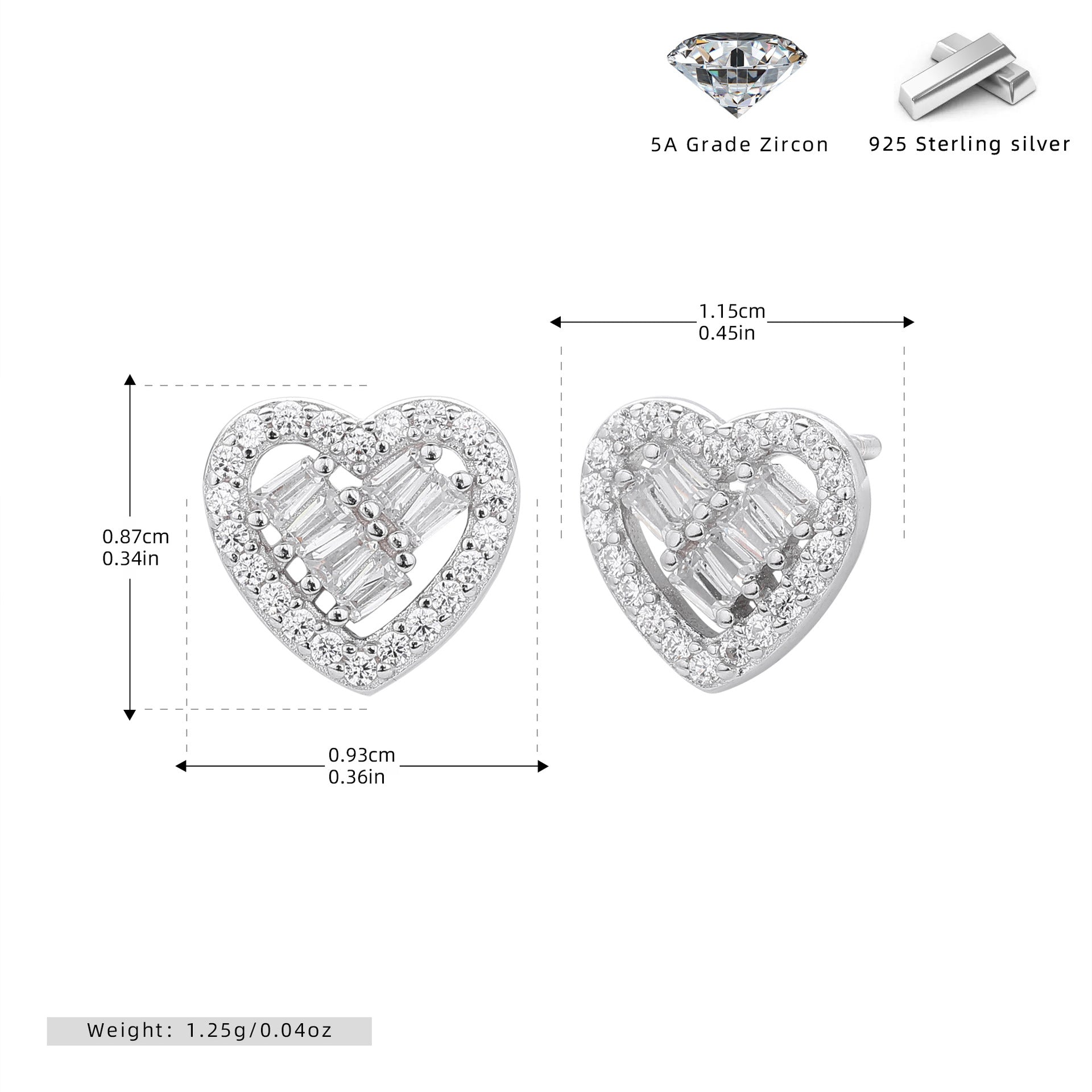 Damen Ohrstecker im romantischen Herzdesign mit funkelnden Zirkonia und 925 Sterling Silber Shop Nory