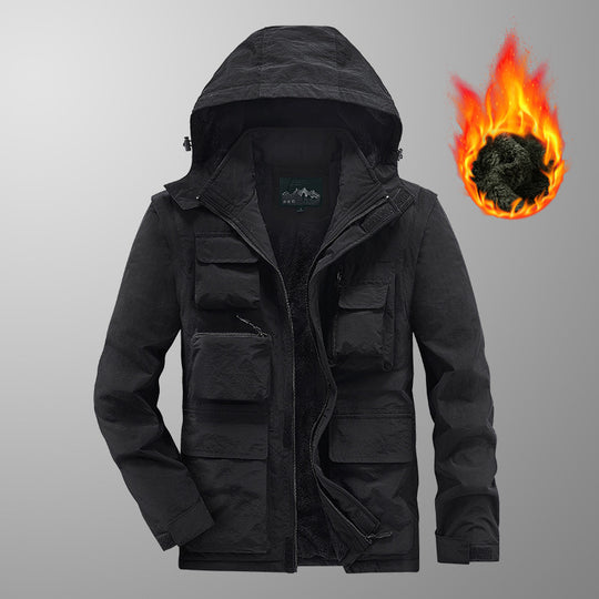 Herren Wärmender Multifunktions-Parka mit Teddyfleece-Innenfutter, Kapuze und Utility-Taschen Shop Nory