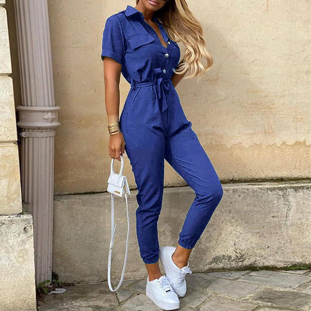 Damen Kurzarm-Utility-Overall mit Taillenbindegürtel und schmalem Joggerbein Shop Nory