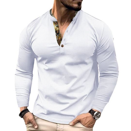 Herren nan langärmeliges Henley-Shirt mit Stehkragen und gemustertem Knopfleistenbesatz Shop Nory