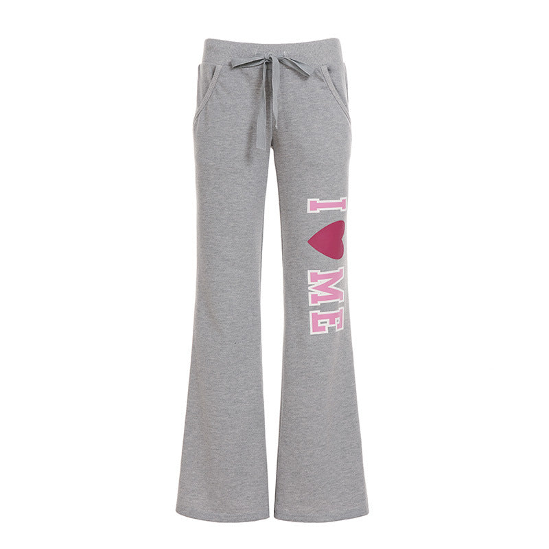 Damen nan weiche Flared-Jogginghose mit Kordelzug, Eingrifftaschen und auffälligem Love-Print Shop Nory