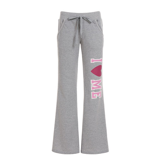 Damen nan weiche Flared-Jogginghose mit Kordelzug, Eingrifftaschen und auffälligem Love-Print Shop Nory