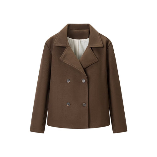 Damen Kurz Doppelreihiger Wollmix-Peacoat mit weitem Revers Shop Nory