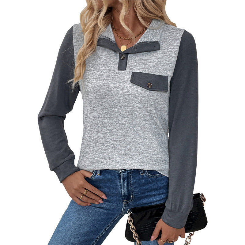 Damen Zweifarbiges Henley-Longsleeve mit Brusttaschenblende und gerippten Bündchen Shop Nory