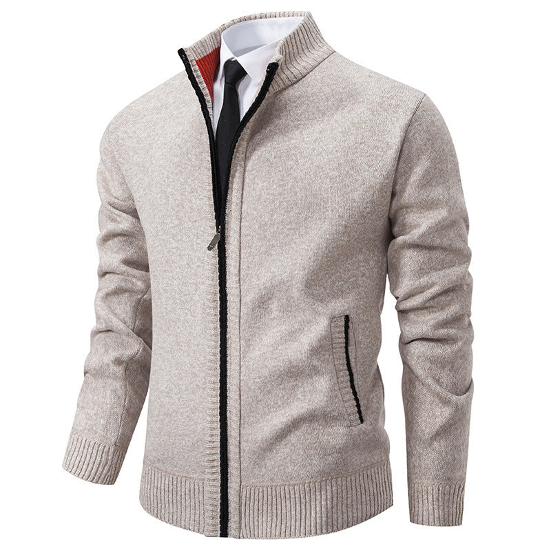 Herren sportliche Strickjacke mit Stehkragen und Reißverschluss