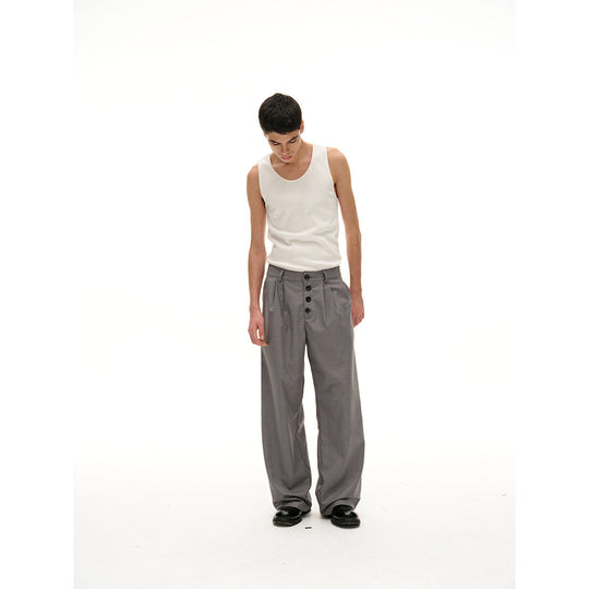 Damen Weite High-Waist Bundfaltenhose mit markanter Knopfleiste Shop Nory