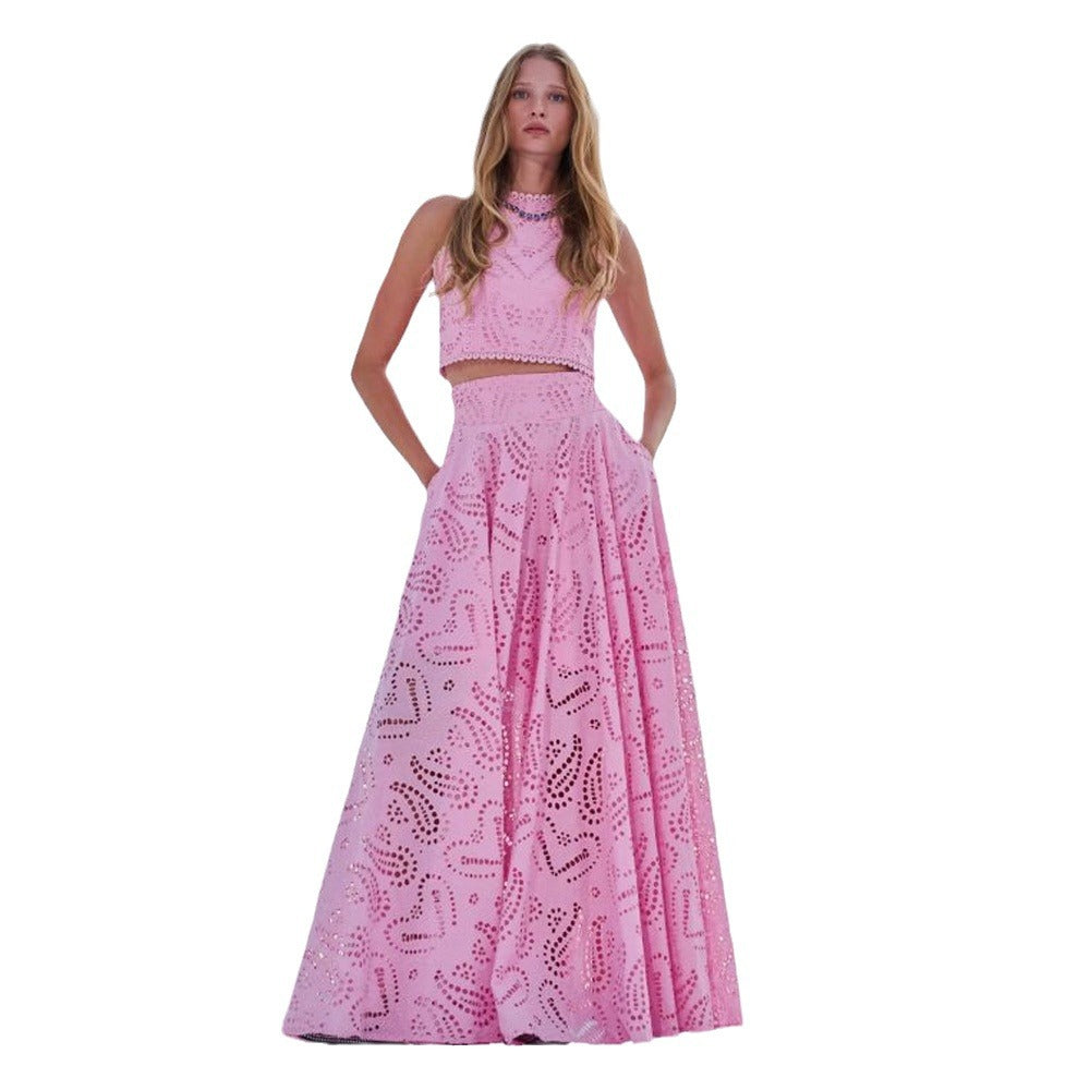 Damen Elegantes Zweiteiliges Kleidungsset mit Lochmuster