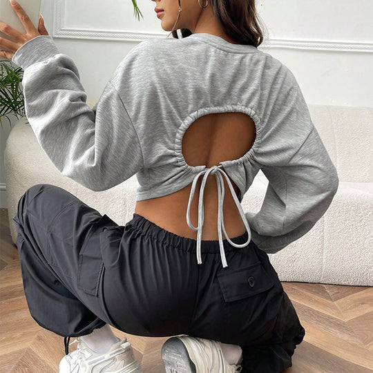 Damen lässiges Cropped-Sweatshirt mit Balloonärmeln Raglannähten und elastischem Saum Shop Nory