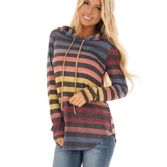 Damen Gestreiftes Kapuzenlongsleeve mit Tunika-Silhouette Shop Nory