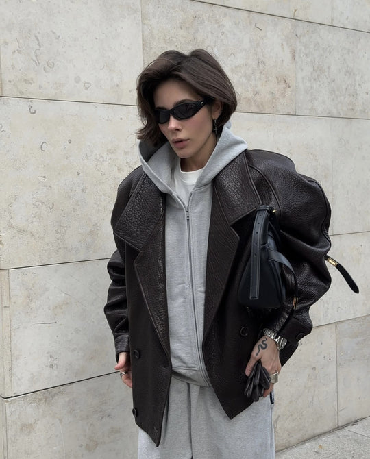 Damen Oversize Lederoptik-Mantel mit strukturierter Oberfläche und weitem Revers Shop Nory